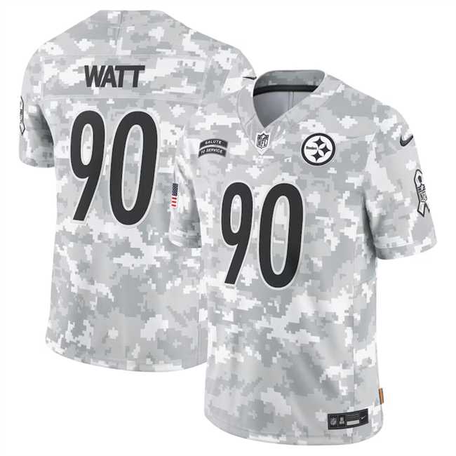 Men%27s Pittsburgh Steelers #90 T. J. Watt 2024 Arctic Camo Salute To Service Limited Stitched Jersey Dyin
